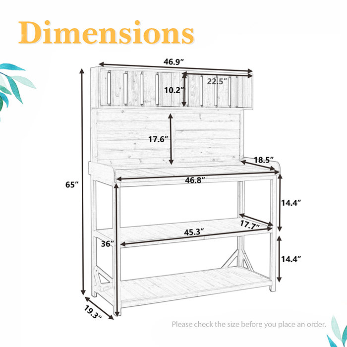 Arlmont & Co. Mugurel 46"W Outdoor Garden Potting Bench, Rustic Potting